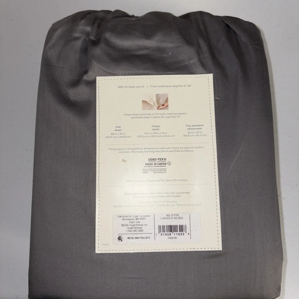 New Casaluna Temperature Balancing Sheet Set Size Full Metal Gray 300 TC